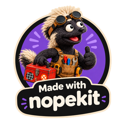 Made with nopekit: a honey badger with goggles, a tool belt and a red toolbox